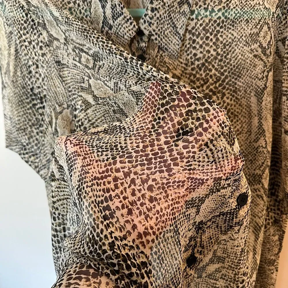 Vintage Snake Print Sheer 100% Silk Camp Shirt Plus Size 2X
